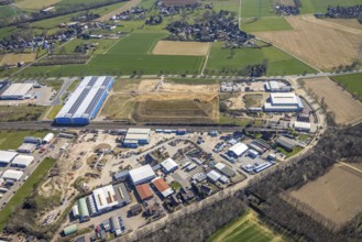 Aerial view, construction site Böskenstraße for new company settlements, Emmelsum, Voerde, Ruhr