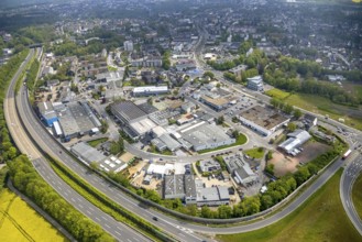 Aerial view, commercial area Uhlandstraße at the motorway A44, Krehwinkler Höfe, Velbert, Ruhr