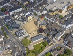 Aerial view, Old Church Velbert at the market place, Velbert, Ruhr area, North Rhine-Westphalia,