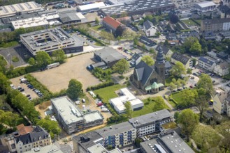 Aerial view, evang. Christuskirche, construction site and new building hospice and palliative