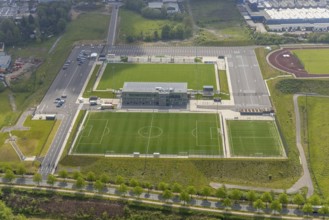 Aerial photo, Corona rapid test station at the Oberliga stadium, EMKA Velbert sports centre,