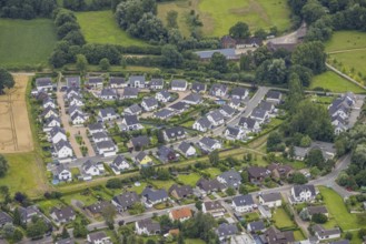 Aerial view, new housing estate Hermann-Osthoff-Straße, Am Dorfkamp, Billmerich, Unna, Ruhr area,