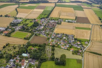 Aerial view, meadows and fields with cemetery in Hemmerde, Unna, Ruhr area, North Rhine-Westphalia,