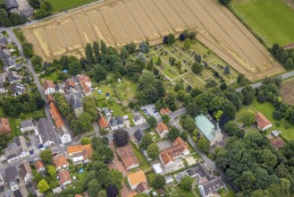 Aerial view, Protestant church Hemmerde, Catholic church St. Peter and Paul and cemetery, Hemmerde,