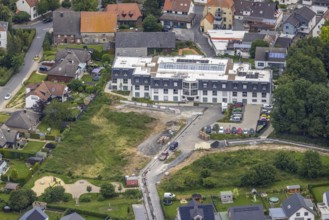 Aerial view, construction site at the nursing home complex Haus am Hellweg, Hemmerde, Unna, Ruhr