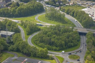 Aerial view, motorway junction Velbert of the A535, Velbert, Ruhr area, North Rhine-Westphalia,