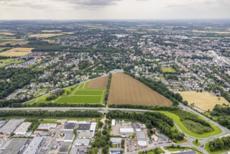 Aerial view, planned photovoltaic area Max-Planck-Straße at the industrial park Unna at the