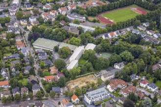 Aerial view, Peter-Weiss-Gesamtschule, construction site at Kessebürener Weg, Unna, Ruhr area,