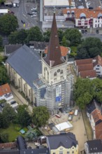 Aerial view, construction site and renovation of the protestant town church, old town, Unna, Ruhr