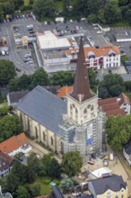 Aerial view, construction site and renovation of the protestant town church, old town, Unna, Ruhr