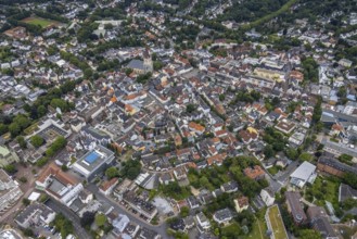 Aerial view, old town centre, construction site and renovation of the evang. City church, Old town
