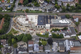 Aerial view, construction site and new building shopping centre, formerly Mühle Bremme site, Unna,