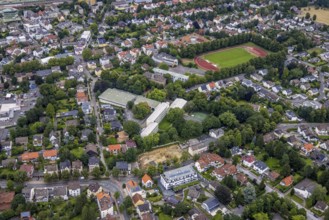Aerial view, Peter-Weiss-Gesamtschule, construction site at Kessebürener Weg, Unna, Ruhr area,