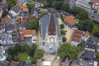 Aerial view, construction site and renovation of the protestant town church, old town, Unna, Ruhr