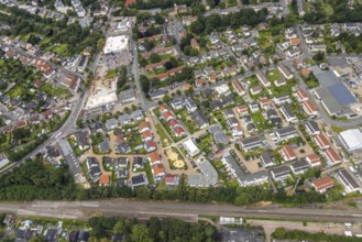 Aerial view, construction site and new building Aldi supermarket Kamener Straße, Rewe supermarket,