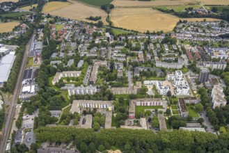 Aerial view, housing estate Berliner Allee with high-rise buildings in Königsborn, Unna, Ruhr area,