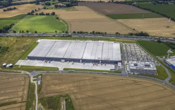 Aerial view, new Woolworth headquarters and logistics centre, commercial area Unna Kamen, Afferde,