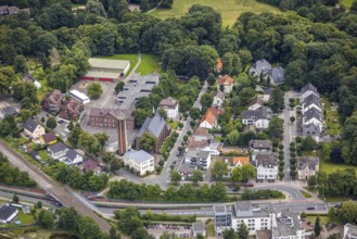 Aerial view, Catholic Church of the Sacred Heart of Jesus, School at Friedrichsborn, Königsborn,
