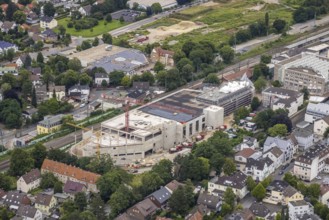 Aerial view, construction site and new building shopping centre, formerly Mühle Bremme site, Unna,