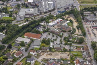 Aerial view, commercial area Hansastraße, Unna, Ruhr area, North Rhine-Westphalia, Germany, DE,