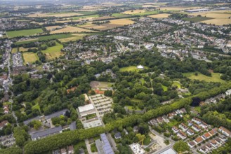 Aerial view, spa gardens, tent Circus Travados, Königsborn, Unna, Ruhr area, North