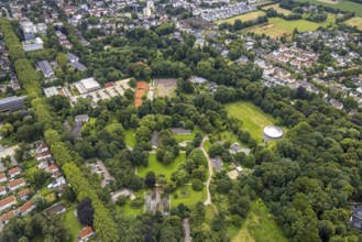 Aerial view, spa gardens, tent Circus Travados, Königsborn, Unna, Ruhr area, North