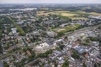 Aerial view, construction site and new shopping centre, former Bremme mill site, Unna railway