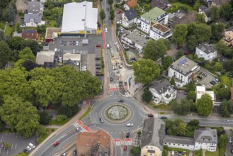 Aerial view, roundabout and construction site at Viktoriastraße corner Friedrich-Ebert-Straße,
