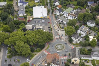 Aerial view, roundabout and construction site at Viktoriastraße corner Friedrich-Ebert-Straße,