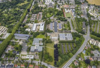 Aerial view, construction site and new building Bildungscampus Unna, school centre with Werner von