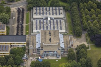 Aerial photo, Erich Göpfert civic hall Unna and Hellweg-Sporthallen, Königsborn, Unna, Ruhr area,