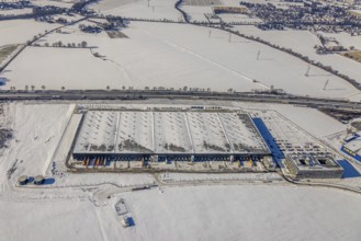 Aerial view, commercial area Unna-Kamen, central warehouse for Woolworth, ERL euro retail logistics