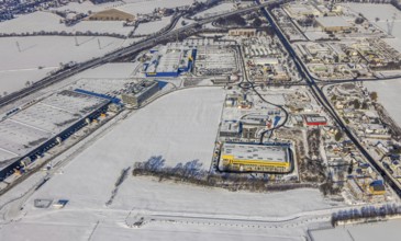 Aerial view, commercial area Unna-Kamen, central warehouse for Woolworth, ERL euro retail logistics