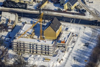 Aerial view, commercial area Unna-Kamen, construction site new building Hallohweg corner Kamener