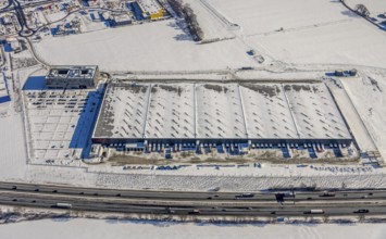 Aerial view, commercial area Unna-Kamen, central warehouse for Woolworth, ERL euro retail logistics