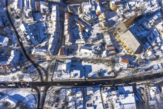 Aerial view, renovation building site Evang. Stadtkirche, editorial building Hellweger Anzeiger,