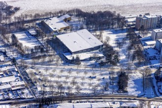Aerial view, ice rink and swimming pool, Königsborn, Unna, Ruhr area, North Rhine-Westphalia,