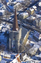 Aerial view, renovation construction site protestant town church, old town, Unna, Ruhr area, North
