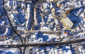 Aerial view, renovation building site Evang. Stadtkirche, editorial building Hellweger Anzeiger,