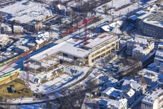 Aerial view, construction site new building shopping centre, former site Mühle Bremme, Unna, Ruhr