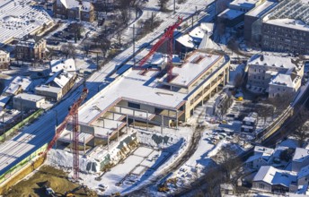 Aerial view, construction site new building shopping centre, former site Mühle Bremme, Unna, Ruhr