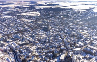 Aerial view, view of town, renovation building site Evang. City Church, Old Town, Unna, Ruhr Area,