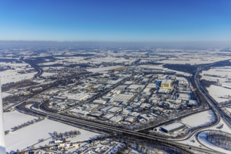 Aerial view, industrial park Unna, Ülzen, Unna, Ruhr area, North Rhine-Westphalia, Germany, DE,