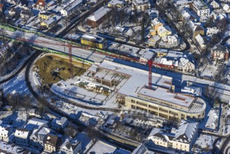 Aerial view, construction site new building shopping centre, former site Mühle Bremme, Unna, Ruhr