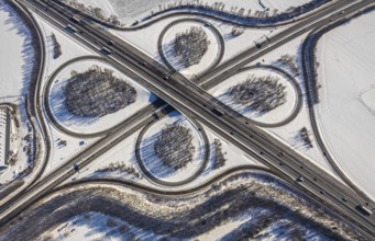 Aerial view, motorway junction Unna-Ost, Unna, Ruhr area, North Rhine-Westphalia, Germany, motorway
