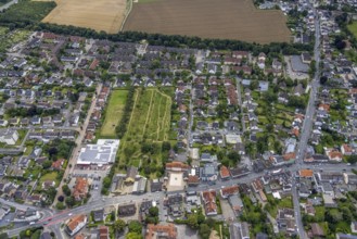 Aerial view, Rewe supermarket with solar roof, Massener Hellweg, Maßen, Unna, Ruhr area, North