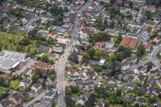 Aerial view, Rewe supermarket with solar roof, Massener Hellweg, primary school Schillerschule,