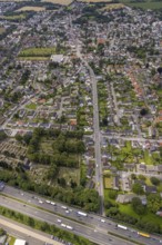 Aerial view, Rewe supermarket with solar roof, Massener Hellweg, primary school Schillerschule,