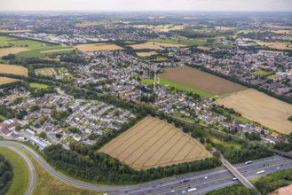 Aerial view, At the motorway A1 Unnaer Straße local view Maßen, Unna, Ruhr area, North