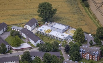 Aerial view, Buderuskolonie, Campus Unna Hochschulcampus, construction site at Lippestraße, Maßen,